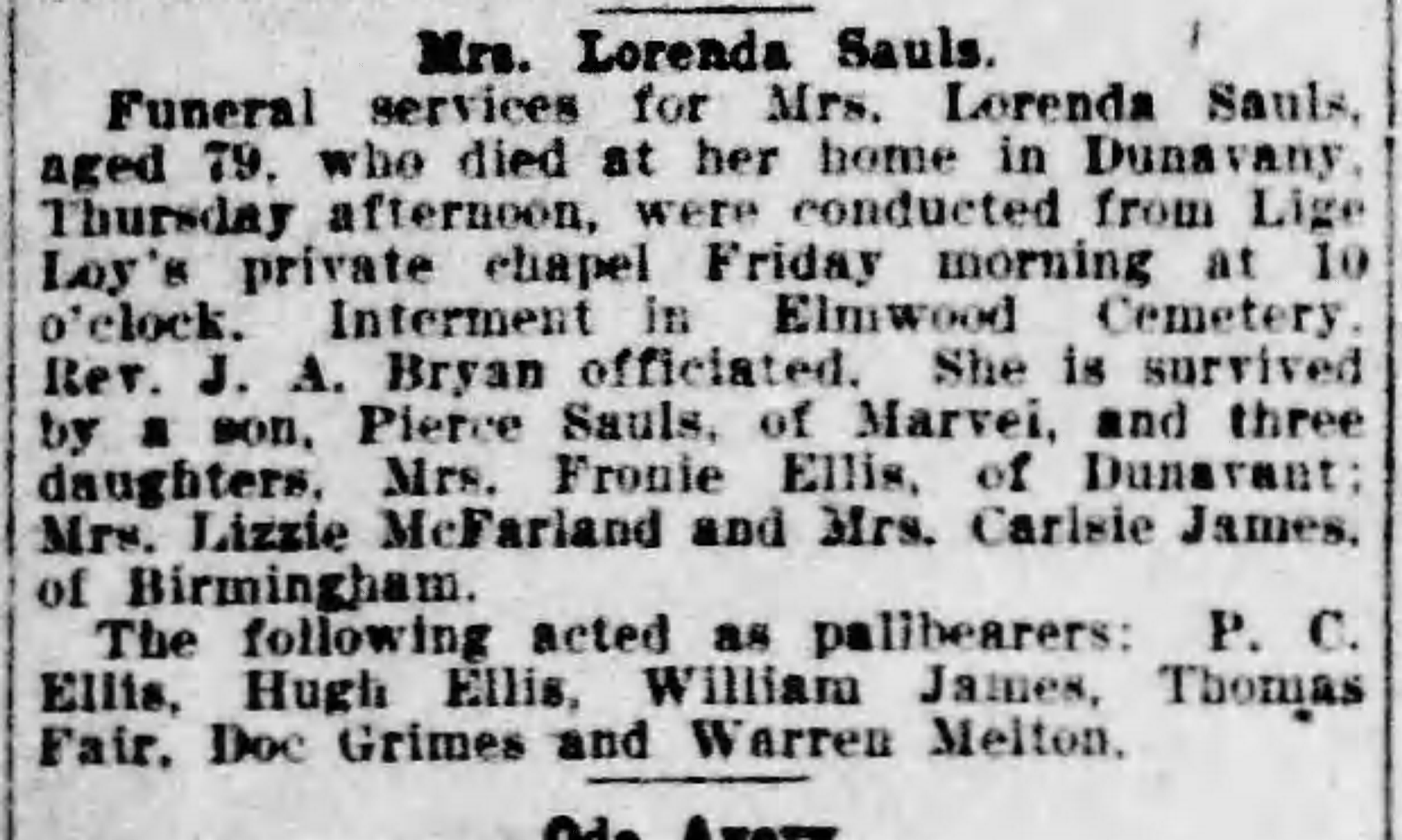 Lorenda Sauls obituary